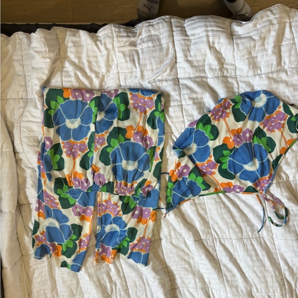 Zara Floral Halter Top & High-Waist Trousers Set – Size Small - Picture 2 of 4